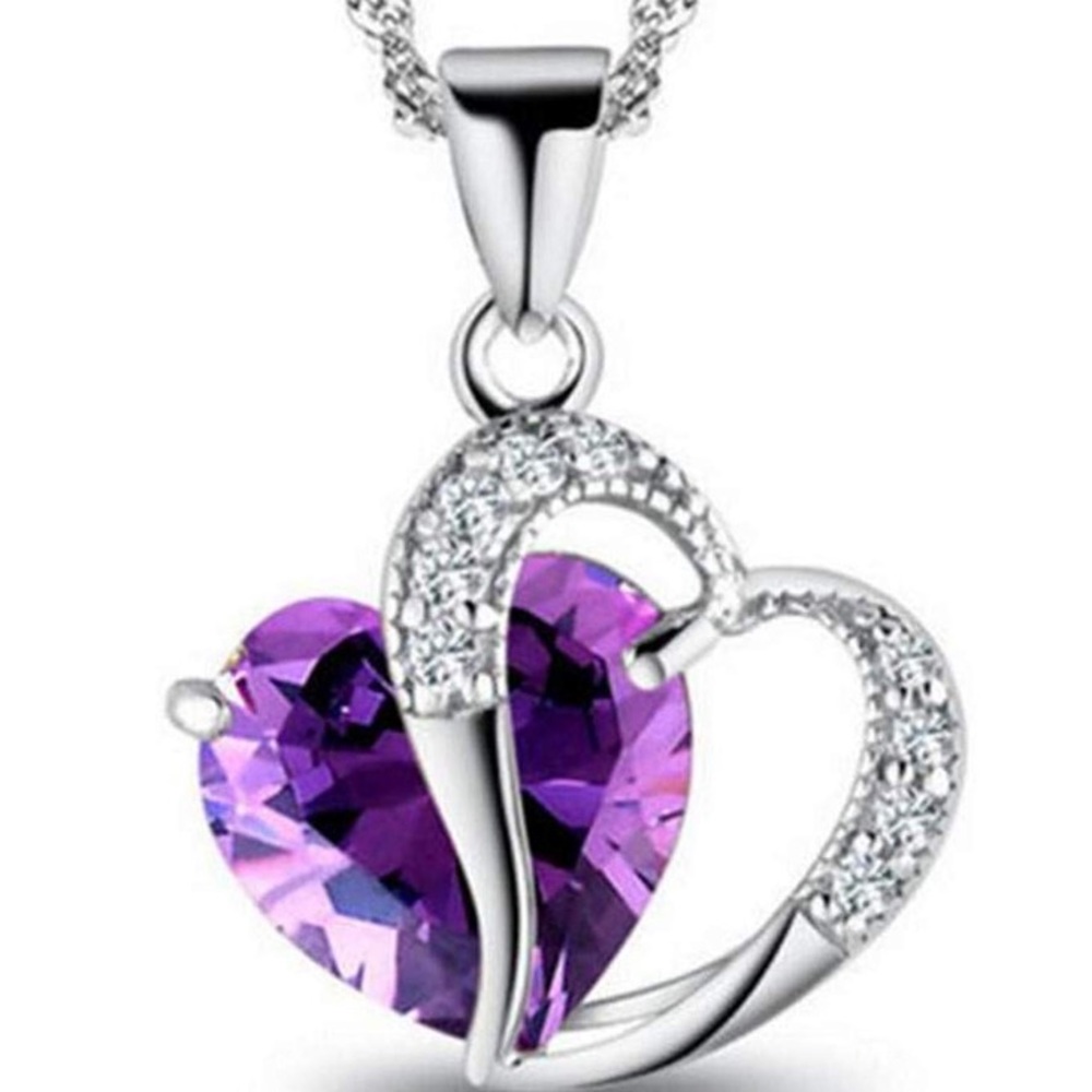18K White Gold Amethyst heart pendant necklace